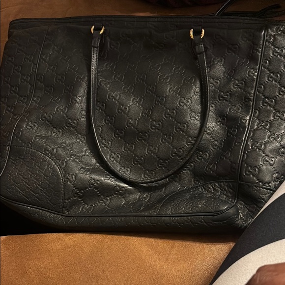 Gucci Handbags - Gucci Embossed Black Leather Tote